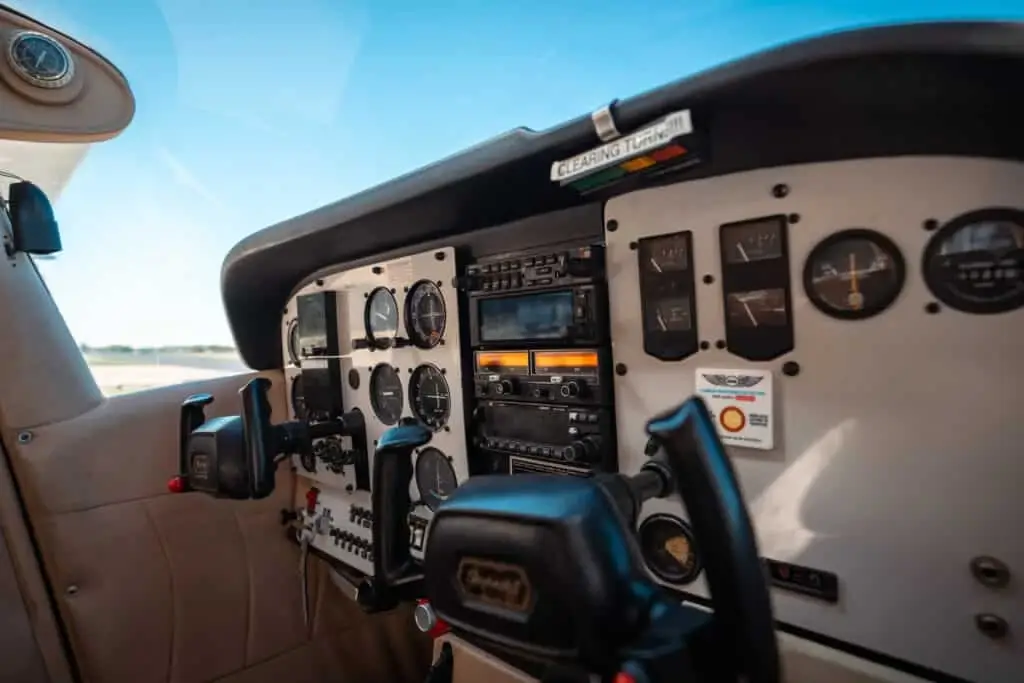 Detailed view of the Cessna cockpit instrument panel used for flight training